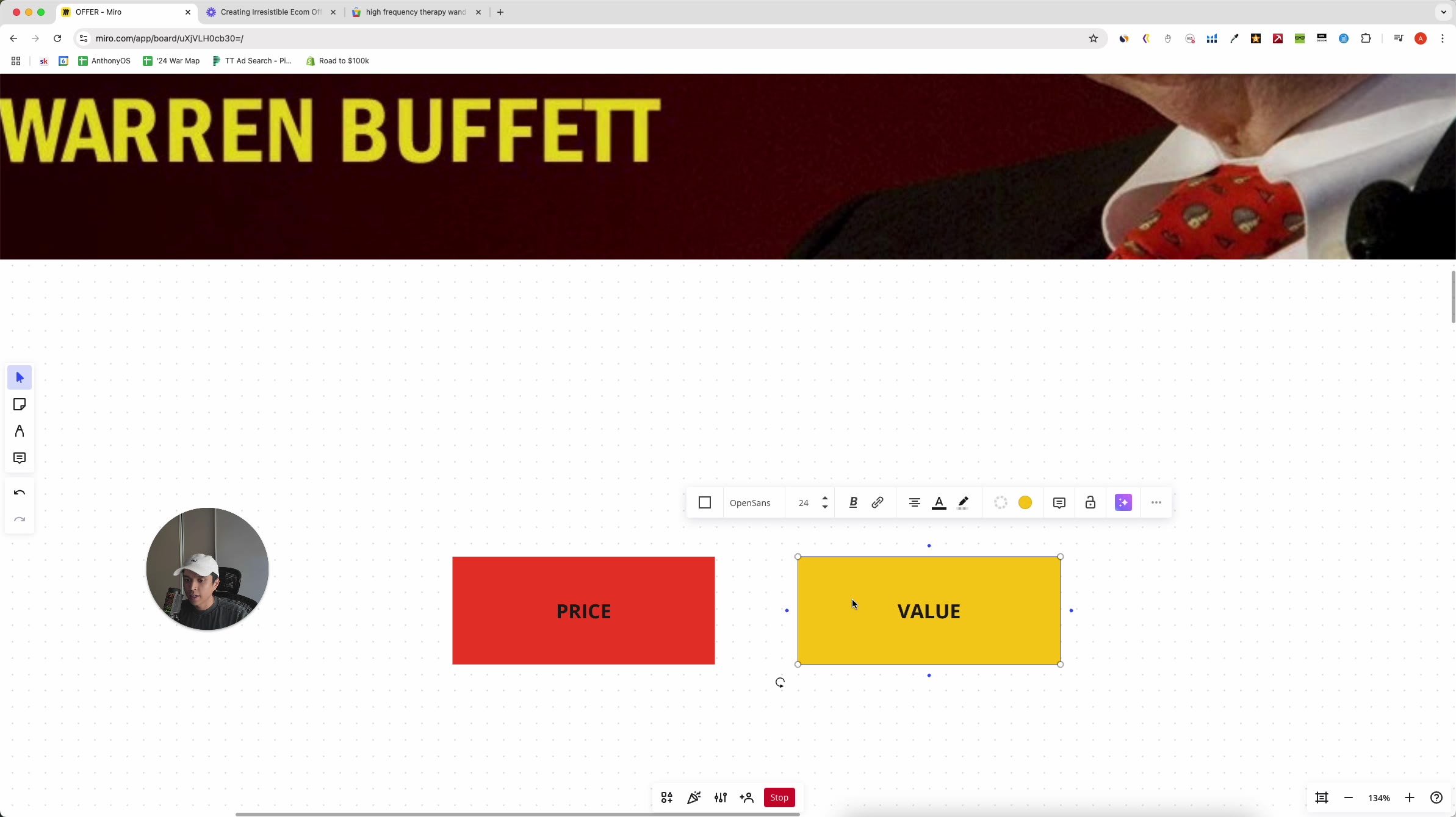 Price vs Value Board mit Warren-Buffett-Banner